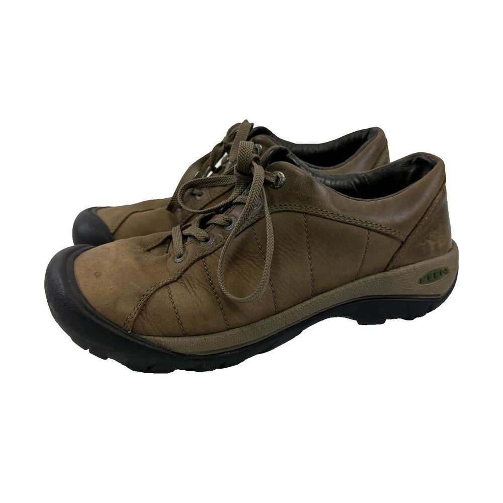Keen Presidio Brown Leather Lace Up Hiking Shoe Green Stitching 1007737 Womens 9